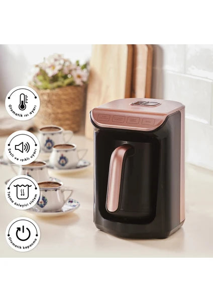 Karaca Hatır Emberized Turkish Coffee and Turkish Coffee Machine Roseberry 5 Cup Capacity with Plenty of Foam