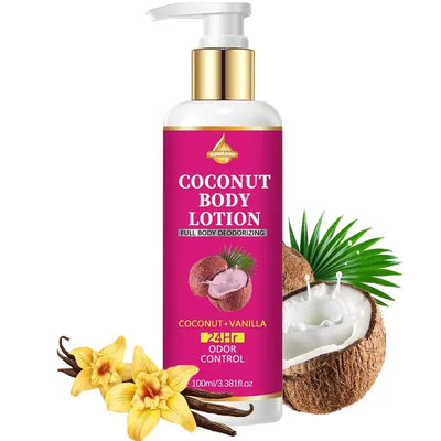 Two bottles, coconut and vanilla body deodorant cream